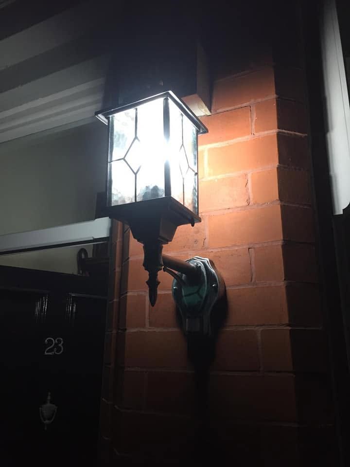 Close view of an exterior wall lantern